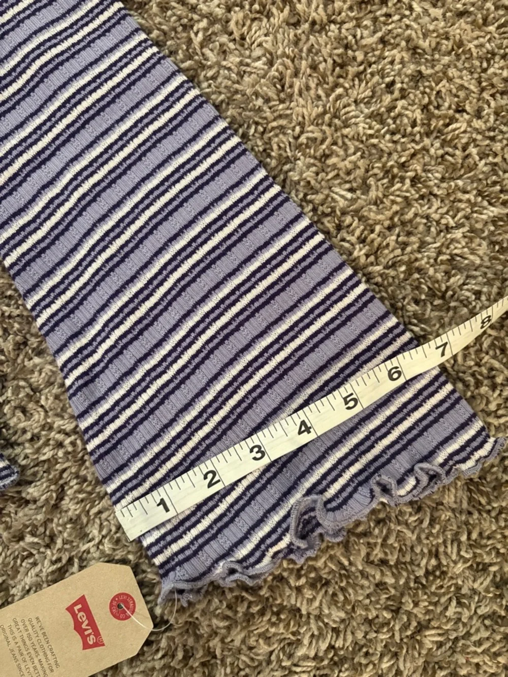 Levi's Lavender and White Striped Ruffle-Trim Long Sleeve Top
